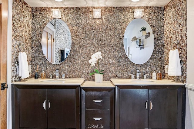 417 23rd St, Manhattan Beach, CA 90266 - bathroom featuring two vanities and backsplash