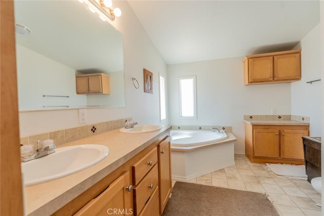5131 Cygnet Rd A-B, Unit A-B Phelan, CA 92371 - bathroom featuring double vanity, a garden tub, and tile patterned floors