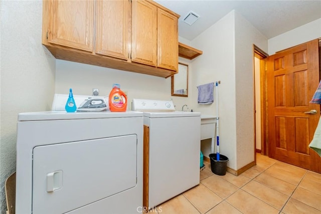 5131 Cygnet Rd A-B, Unit A-B Phelan, CA 92371 - laundry room with washer and clothes dryer, cabinet space, light tile patterned floors, and baseboards
