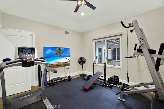 30927 Steeplechase Dr, San Juan Capistrano, CA 92675 - workout area with a ceiling fan, baseboards, and recessed lighting
