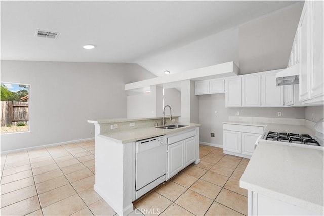 2101 Thomas Dr, Lancaster, CA 93535 - kitchen with dishwasher, a sink, light tile patterned floors, light countertops, and white cabinetry