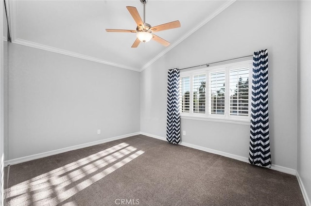 2244 N 1st Ave, Upland, CA 91784 - spare room featuring vaulted ceiling, carpet, ceiling fan, and crown molding