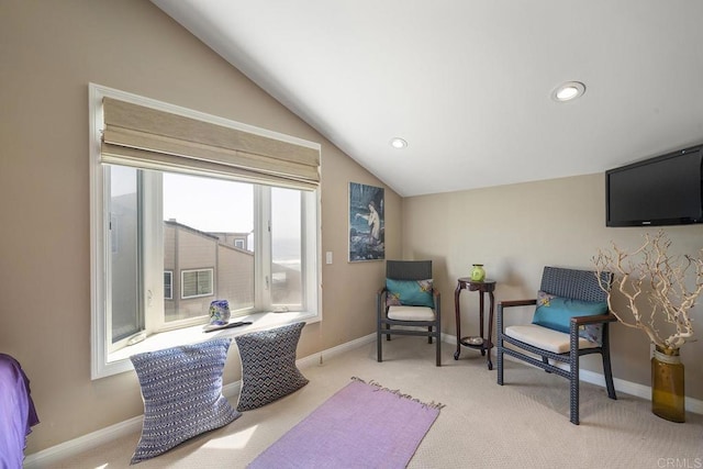 1744 Tattenham Rd, Encinitas, CA 92024 - sitting room with lofted ceiling, carpet floors, baseboards, and recessed lighting
