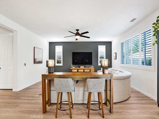 8967 Sunshine Valley Way, Corona, CA 92883 - living area with healthy amount of natural light, light wood-type flooring, and a ceiling fan