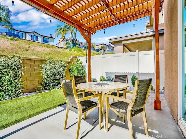 8967 Sunshine Valley Way, Corona, CA 92883 - view of patio with a pergola, outdoor dining area, and a residential view
