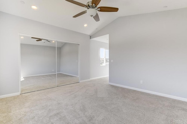 535 60th St, San Diego, CA 92114 - unfurnished bedroom featuring carpet floors, lofted ceiling, a closet, baseboards, and ceiling fan