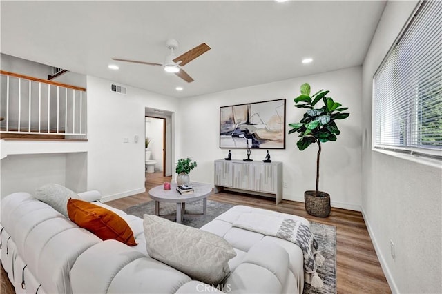921 Dahlia Ave, Costa Mesa, CA 92626 - living area featuring a ceiling fan, wood finished floors, recessed lighting, and baseboards