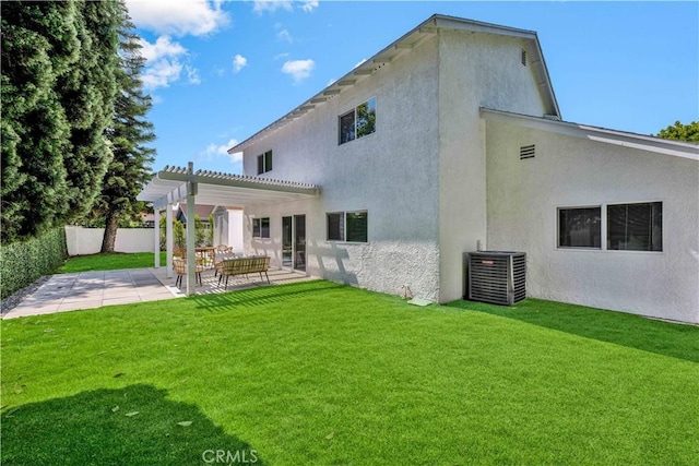 921 Dahlia Ave, Costa Mesa, CA 92626 - back of house with central AC unit, a pergola, a patio area, and stucco siding