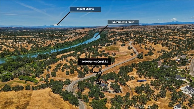 14690 Paynes Creek Rd, Red Bluff, CA 96080 - aerial overview of property's location featuring a nearby body of water