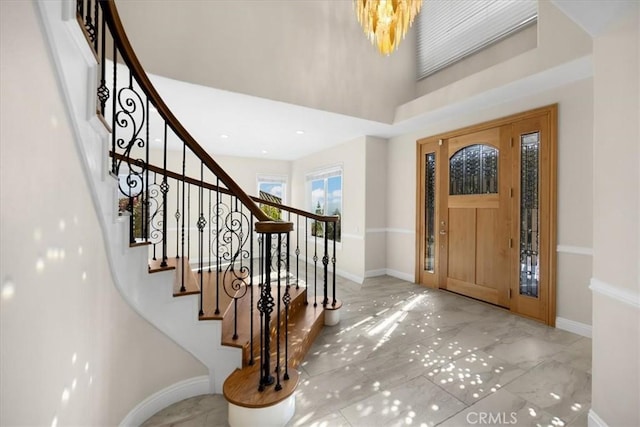 5420 Kodiak Mountain Dr, Yorba Linda, CA 92887 - foyer entrance featuring baseboards, stairs, and a high ceiling