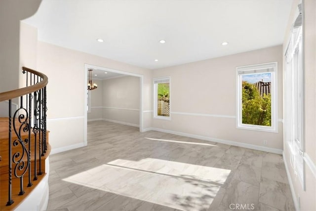 5420 Kodiak Mountain Dr, Yorba Linda, CA 92887 - empty room with a chandelier, recessed lighting, and stairway