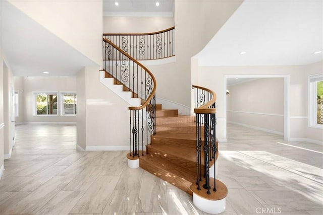 5420 Kodiak Mountain Dr, Yorba Linda, CA 92887 - stairs with healthy amount of natural light and a towering ceiling
