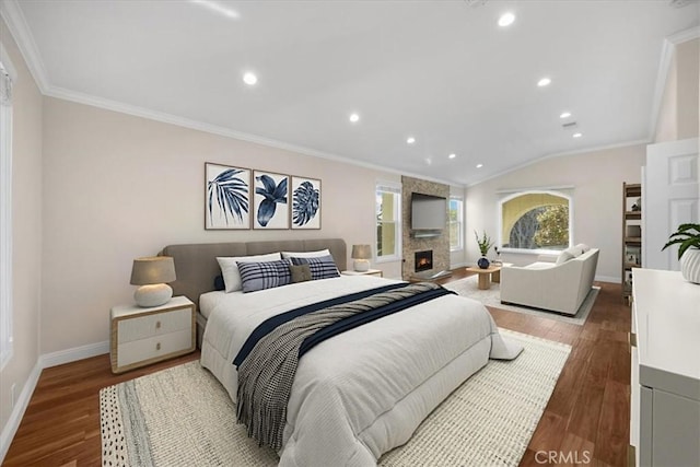 5420 Kodiak Mountain Dr, Yorba Linda, CA 92887 - bedroom featuring crown molding, wood finished floors, vaulted ceiling, and recessed lighting