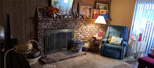 858 Sequoia St, San Bernardino, CA 92407 - carpeted living area featuring a brick fireplace