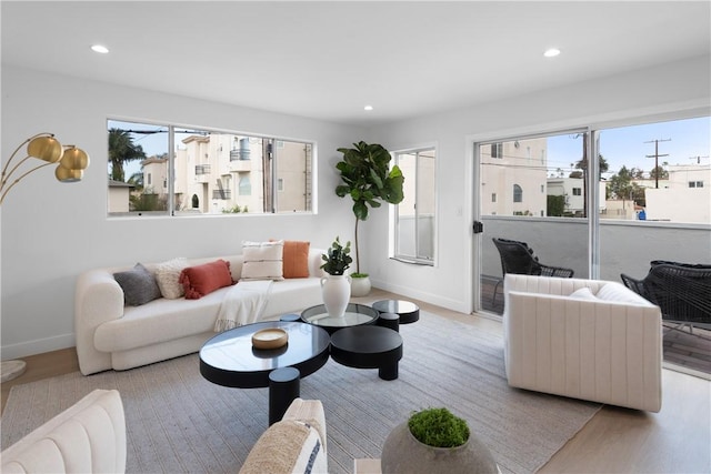 1524 Franklin St Unit C, Santa Monica, CA 90404 - living area featuring baseboards, plenty of natural light, wood finished floors, and recessed lighting