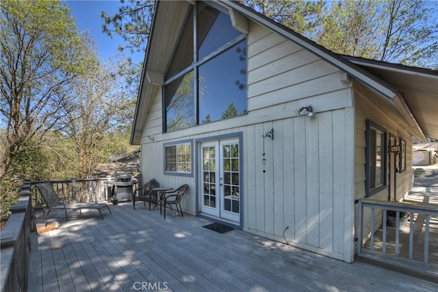 27476 School Rd, Lake Arrowhead, CA 92326 - wooden deck featuring french doors and area for grilling
