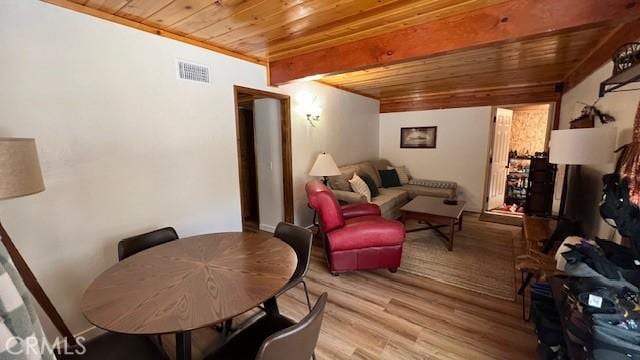 33477 Fern Dr, Green Valley Lake, CA 92341 - living area with wooden ceiling and light wood-style flooring