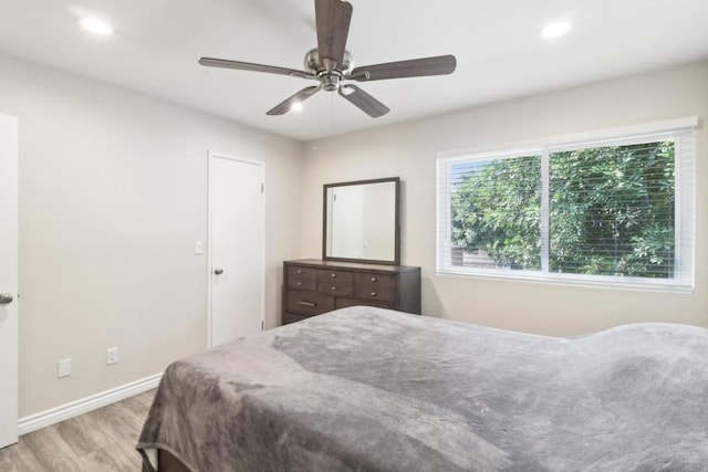 951 Amistad Ct Unit C, El Cajon, CA 92019 - bedroom with light wood-type flooring, baseboards, recessed lighting, and ceiling fan