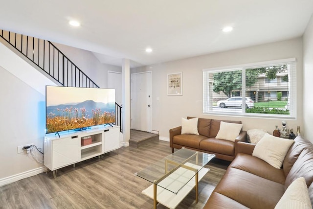 951 Amistad Ct Unit C, El Cajon, CA 92019 - living area featuring wood finished floors, baseboards, stairs, and recessed lighting