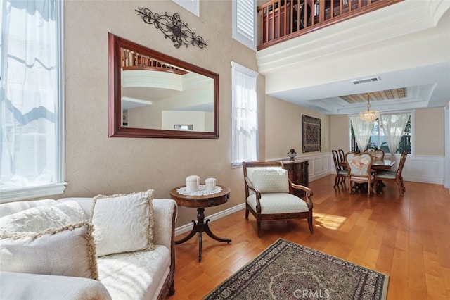 29944 Peach Tree Ct, Murrieta, CA 92563 - living room with hardwood / wood-style floors and a chandelier