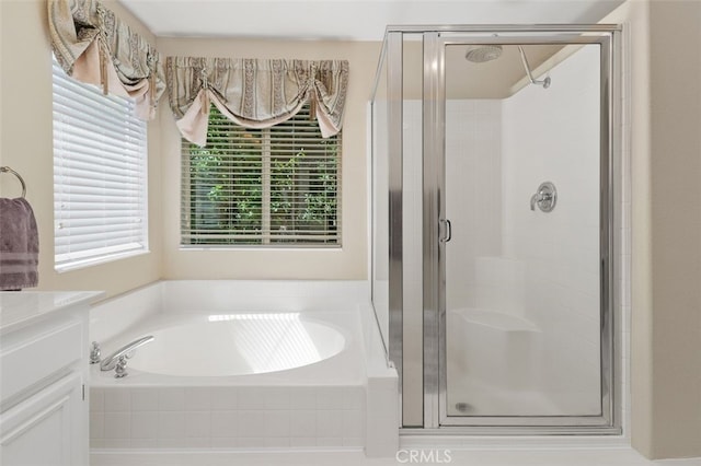 29944 Peach Tree Ct, Murrieta, CA 92563 - full bathroom featuring a garden tub, a shower stall, and vanity