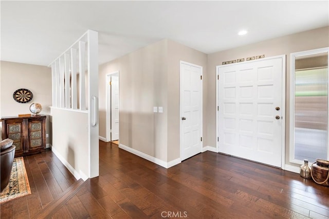 735 Del Valle Dr, Fallbrook, CA 92028 - foyer entrance with dark wood-style floors, baseboards, and recessed lighting
