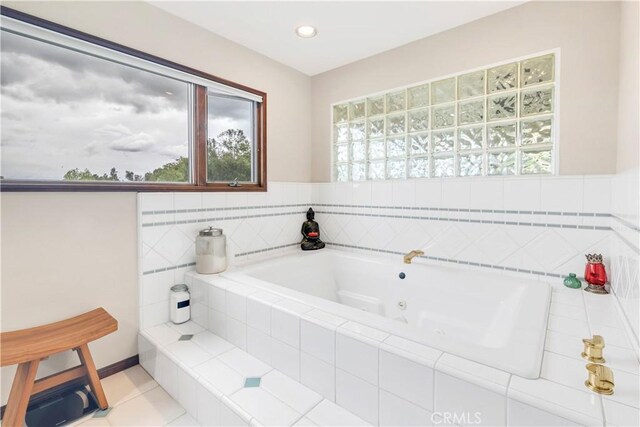 735 Del Valle Dr, Fallbrook, CA 92028 - full bathroom with a whirlpool tub, plenty of natural light, tile patterned flooring, and recessed lighting