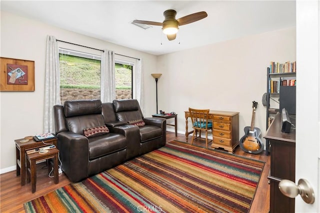 735 Del Valle Dr, Fallbrook, CA 92028 - living area featuring wood finished floors, ceiling fan, and baseboards