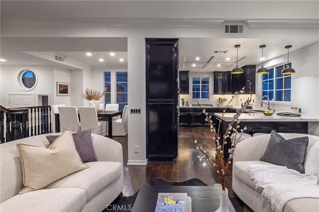 14 Saint Pierre, Newport Coast, CA 92657 - living area with dark wood-style flooring and recessed lighting