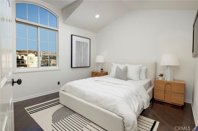 14 Saint Pierre, Newport Coast, CA 92657 - bedroom featuring lofted ceiling, wood finished floors, baseboards, and recessed lighting