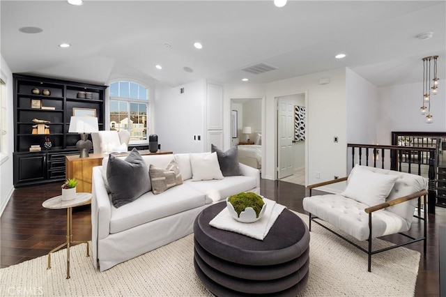 14 Saint Pierre, Newport Coast, CA 92657 - living room with wood finished floors, recessed lighting, baseboards, and lofted ceiling