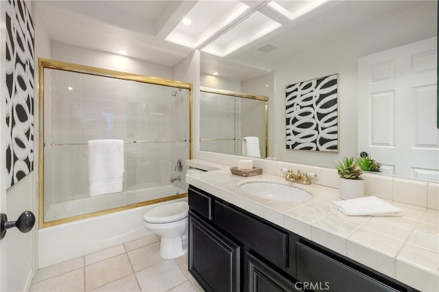 14 Saint Pierre, Newport Coast, CA 92657 - full bath with vanity, toilet, shower / bath combination with glass door, tile patterned floors, and recessed lighting