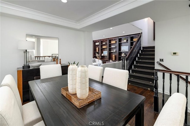 14 Saint Pierre, Newport Coast, CA 92657 - dining room featuring stairs, dark wood-style flooring, and recessed lighting