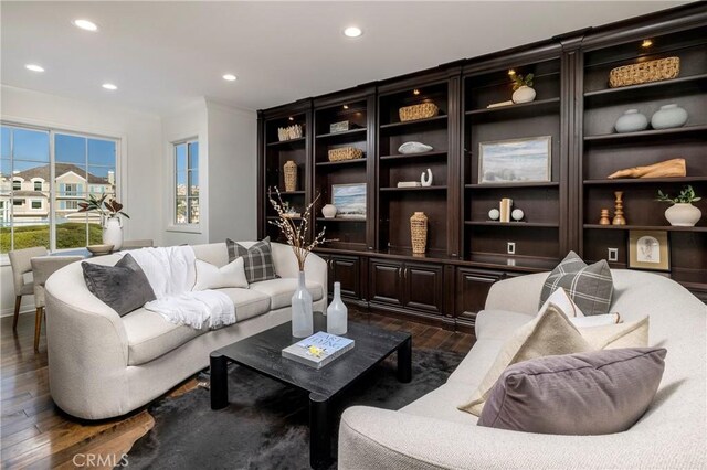 14 Saint Pierre, Newport Coast, CA 92657 - living area with dark wood-style floors and recessed lighting