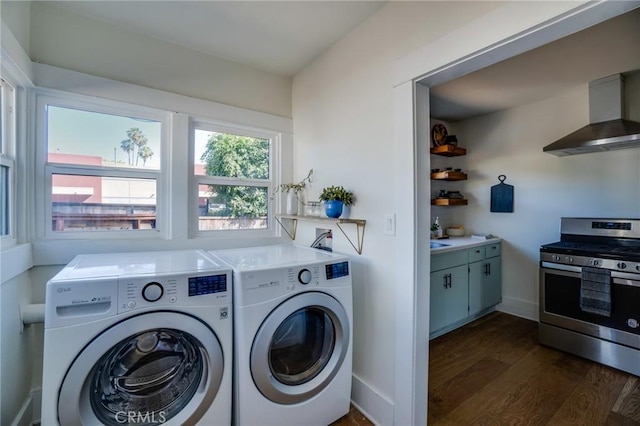 3716 Rosemead Ave, Los Angeles, CA 90032 - laundry room with separate washer and dryer, dark wood-style flooring, and baseboards