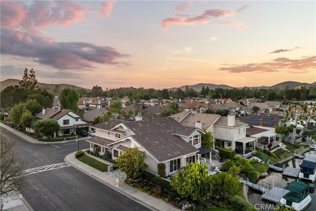 2567 Oakshore, Westlake Village, CA 91361 - aerial view at dusk of a residential view and a mountain view