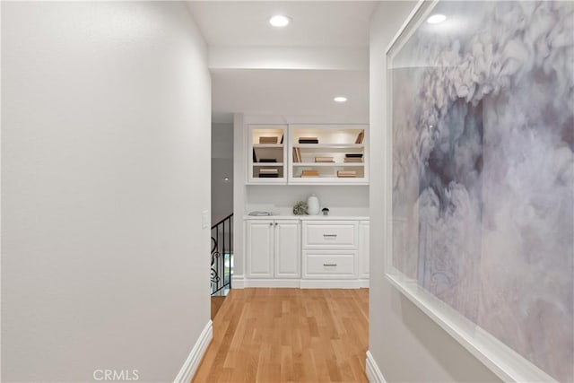 2567 Oakshore, Westlake Village, CA 91361 - hallway with light wood-type flooring, an upstairs landing, baseboards, and recessed lighting