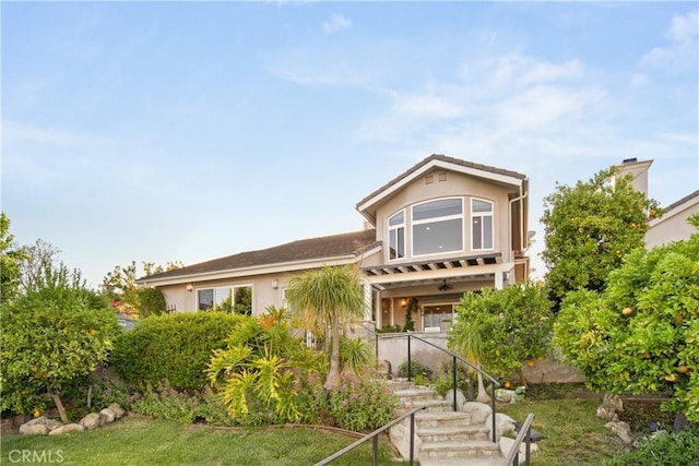 2567 Oakshore, Westlake Village, CA 91361 - rear view of house with stucco siding and stairs
