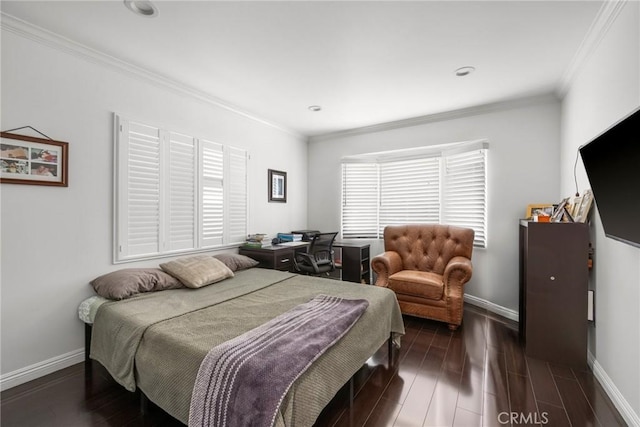 1361 Winchester Ave, Glendale, CA 91201 - bedroom with ornamental molding, dark wood finished floors, an office area, and baseboards