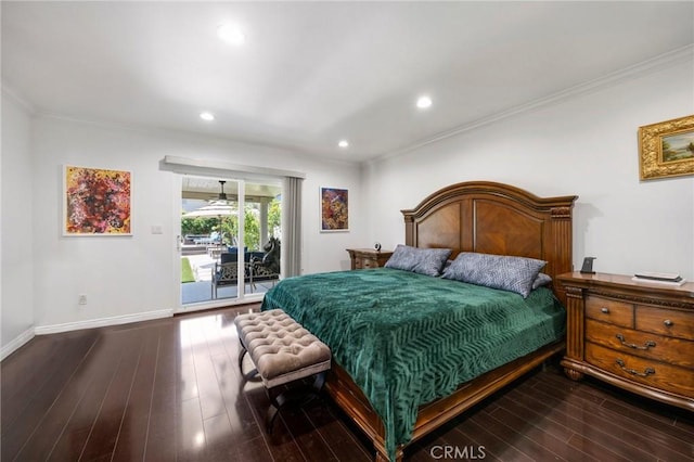 1361 Winchester Ave, Glendale, CA 91201 - bedroom with access to exterior, wood finished floors, baseboards, crown molding, and recessed lighting