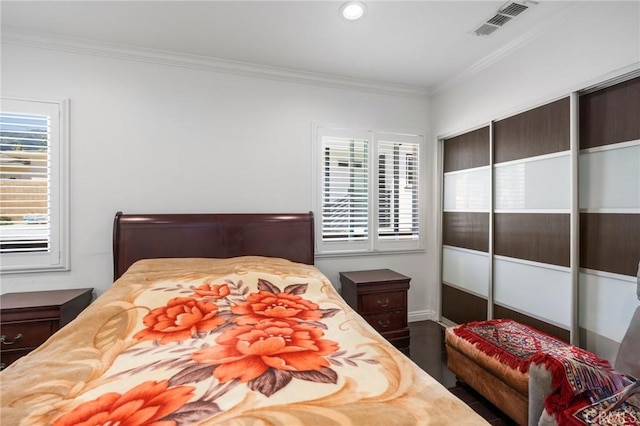 1361 Winchester Ave, Glendale, CA 91201 - bedroom featuring ornamental molding, dark wood-type flooring, recessed lighting, and baseboards