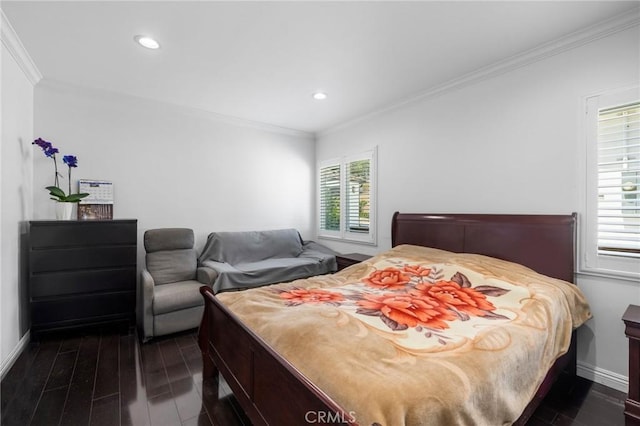 1361 Winchester Ave, Glendale, CA 91201 - bedroom featuring dark wood-style flooring, crown molding, recessed lighting, and baseboards