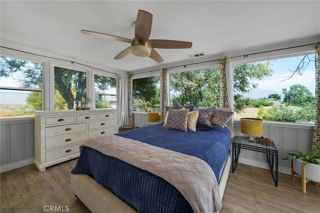 31189 Alta Vista Dr, Redlands, CA 92373 - bedroom with wood finished floors, multiple windows, and ceiling fan