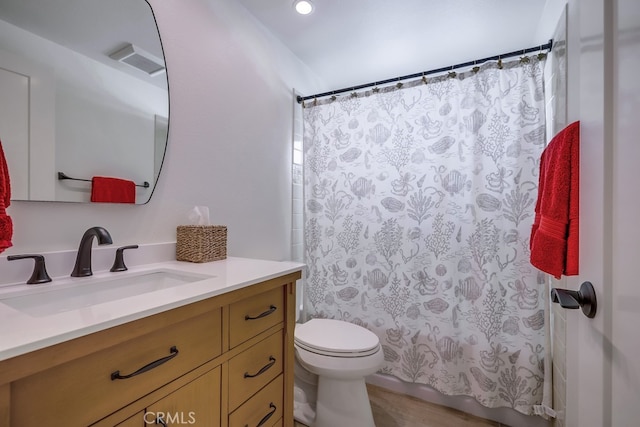 9171 Heatherton Cir, Huntington Beach, CA 92646 - full bath with vanity, toilet, and recessed lighting