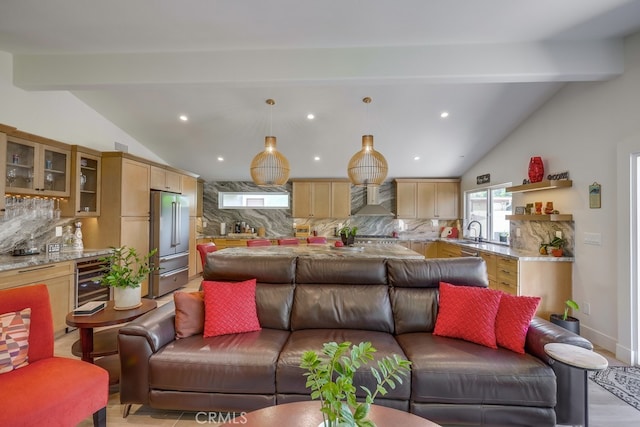 9171 Heatherton Cir, Huntington Beach, CA 92646 - living room featuring wine cooler and recessed lighting