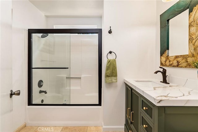 10755 Santa Ana Rd, Atascadero, CA 93422 - full bathroom featuring combined bath / shower with glass door, vanity, tile patterned flooring, and baseboards