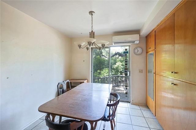 520 Linda Vista Ave, Pasadena, CA 91105 - dining space with a wall mounted air conditioner, a chandelier, light tile patterned floors, and baseboards