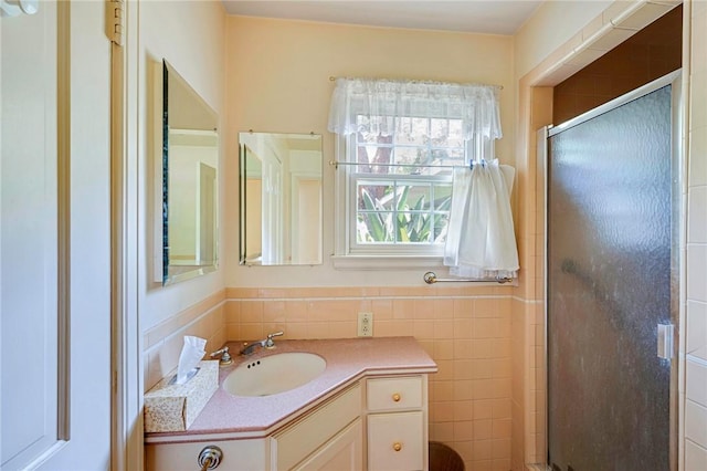 520 Linda Vista Ave, Pasadena, CA 91105 - bathroom featuring tile walls, vanity, and a shower stall