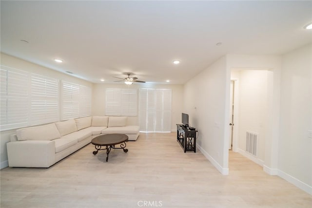 1521 Summerfield Way, Beaumont, CA 92223 - living room with light wood-type flooring, recessed lighting, and ceiling fan