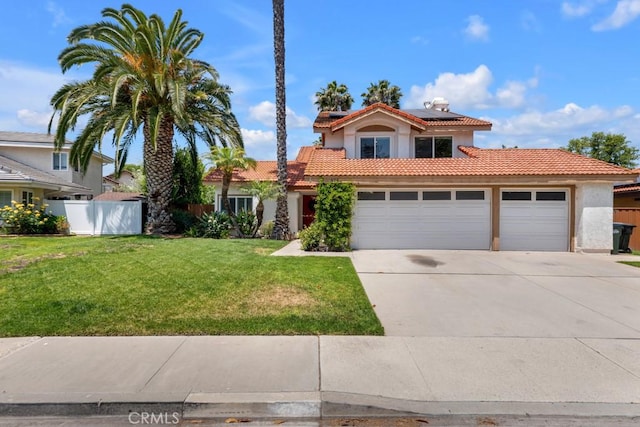 575 Nicole Dr, Newbury Park, CA 91320 - mediterranean / spanish house featuring concrete driveway, stucco siding, solar panels, and an attached garage